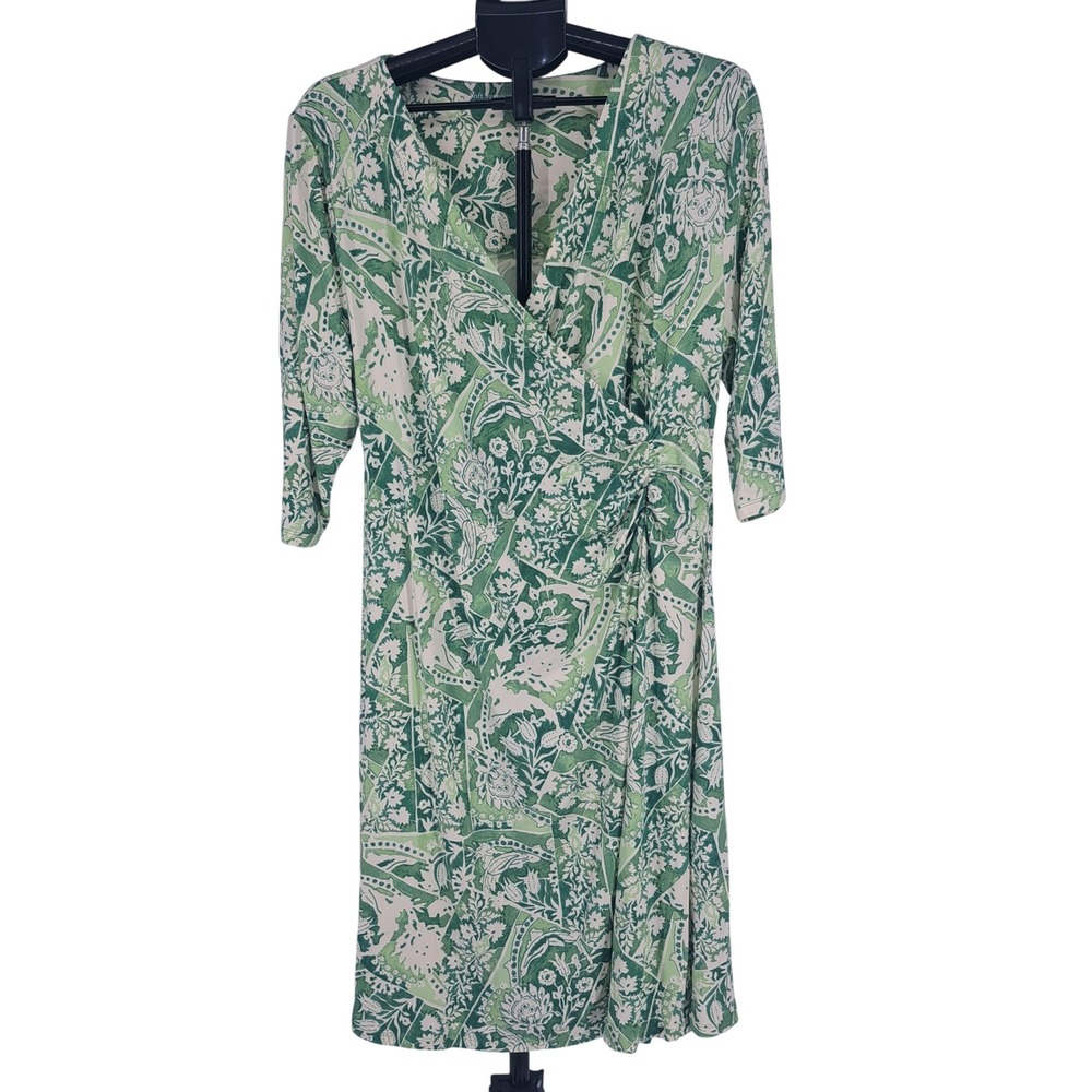 Soft Surroundings Green White Paisley Floral Faux Wrap Dress XL Boho Summer